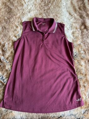 bcg Sleeveless Polo Tank Top in Burgundy with White Trim